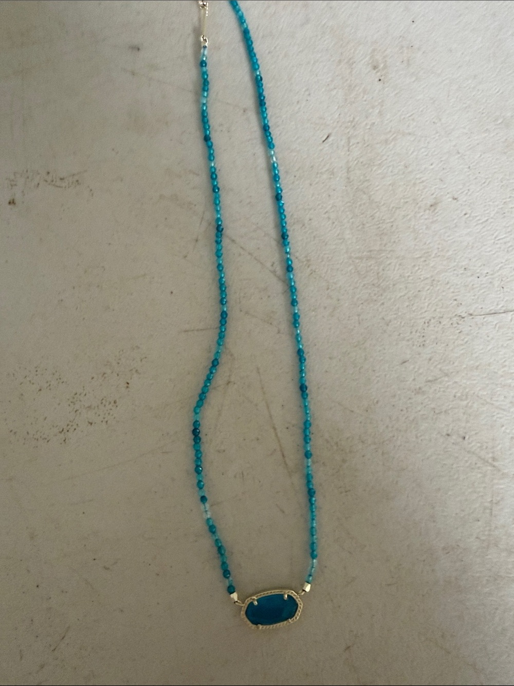Gold-Framed Teal Beaded Pendant Necklace - Women Jewelry